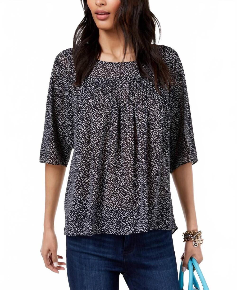 NEW MICHAEL MICHAEL KORS printed pleated top in white/black